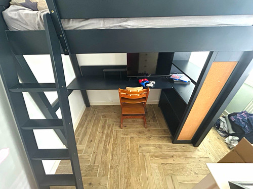 Black wooden single loft - single, bed