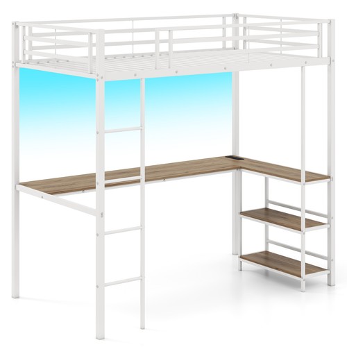 White single loft bed - single, with