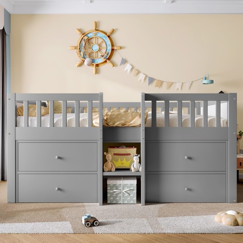 Low loft bed single solid - solid, wood