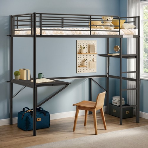 Single solid metal loft bed - loft,