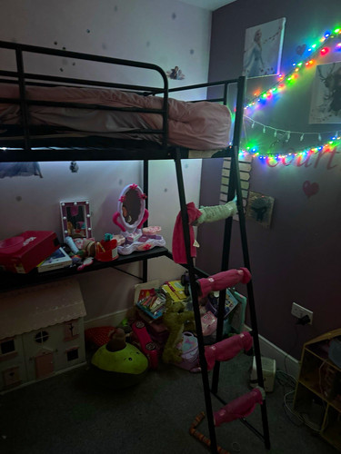 Black metal single loft bed - black,