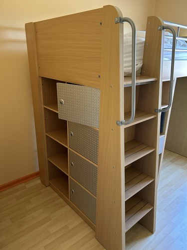 Single loft bed - light, wood