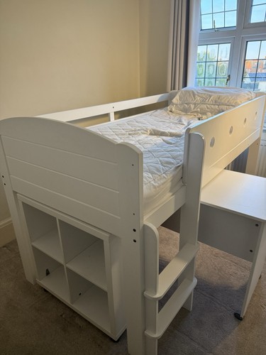 Loft bed with desk and - and, shelves