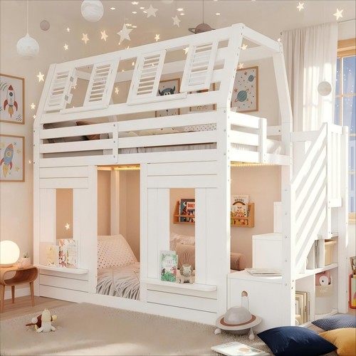 Wooden house bunk bed 3ft - wooden,