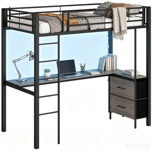 Metal bunk bed - desk,, high