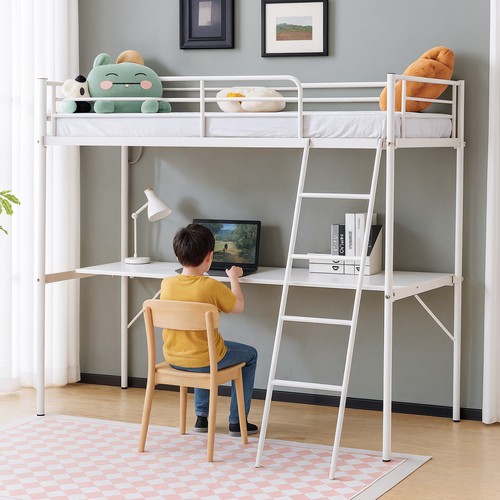 Single solid metal loft bed - solid,