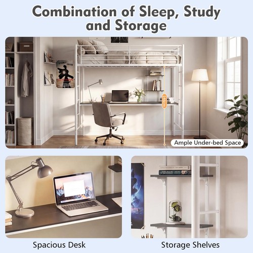 Single loft bed frame with - bed,