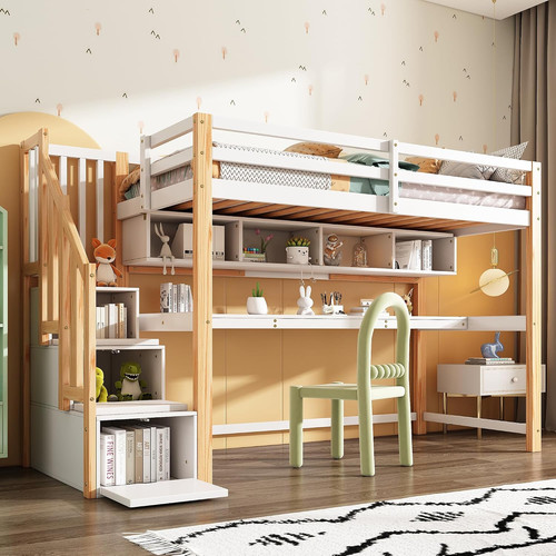 Kids pine loft bed - bed, frame