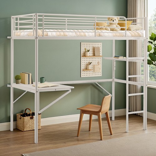 White high cabin bed loft - loft,